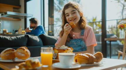 Poster - The girl enjoying breakfast