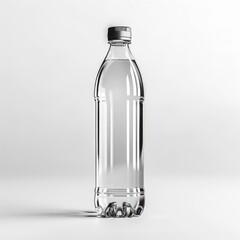 Clear plastic water bottle with a silver cap, isolated on a white background.