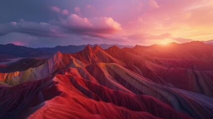 Poster - Sunset view over Rainbow Mountain