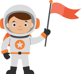 Wall Mural - a cartoon astronaut is holding a flag and smiling