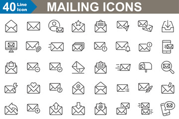 Wall Mural - mailing icons set vector illustration. envelope, message, letter, send, post and more. thin line ico