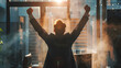 © domi002 - A determined person celebrates as their struggling business successfully turns around for the better.