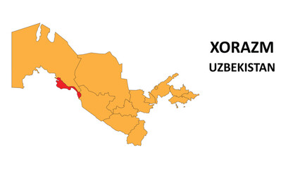 Wall Mural - Xorazm Map is highlighted on the Uzbekistan map with detailed State and region outlines.