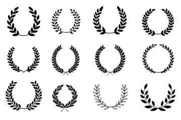 Set of laurel wreaths, vector illustration isolated on transparent or white background