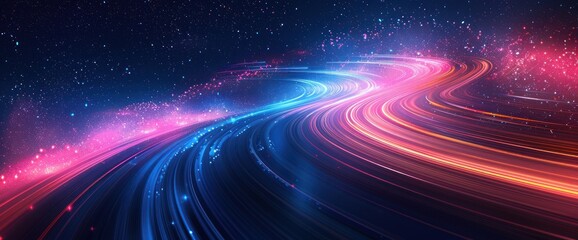 Aufkleber - curved light trails in blue and red flow across a dark sky with scattered stars