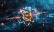 © AlirezA - A glowing atom with three orbital rings is rendered digitally against a dark, starry background