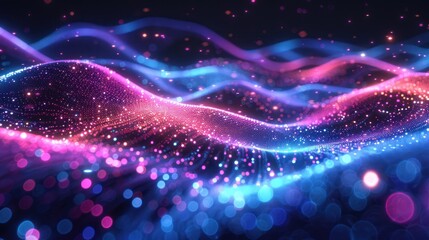 Poster - Abstract digital wave pattern with pink and blue lights