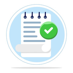Completed task concept with check mark, all tasks have been completed, checklist work check, questionnaire or project evaluation, elements and modern for app or web. flat design vector illustration.