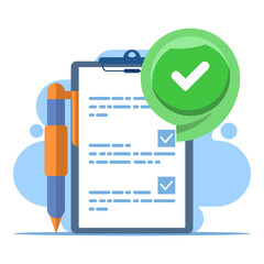 Canvas Print - Completed task concept with check mark, all tasks have been completed, checklist work check, questionnaire or project evaluation, elements and modern for app or web. flat design vector illustration.