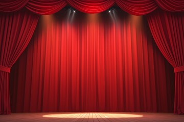 Wall Mural - Theater stage with maroon red curtain with spotlight