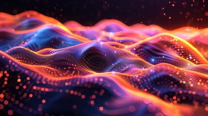 Poster - Colorful digital waves with glowing lights in orange, blue, and purple