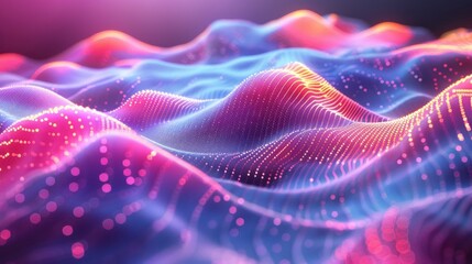 Poster - a close-up view of a digital landscape rendered in vibrant shades of pink, blue, and orange