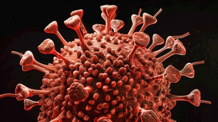 Aufkleber - A microscopic image of a coronavirus, showing its distinct spikes and surface structure.