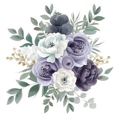 Wall Mural - Elegant floral bouquet design with white and purple flowers.