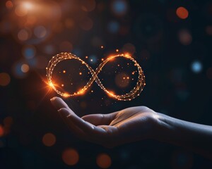 Poster - Infinity symbol held with online marketing icon for circular economy and endless investment strategy