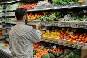 Sticker - A man is shopping for vegetables in a grocery store