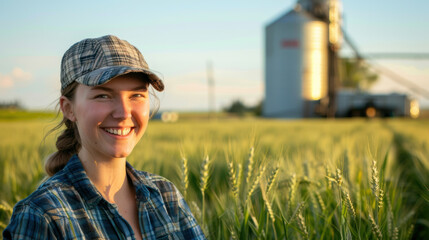 Poster - A woman is smiling in a field of wheat