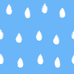 Aufkleber - Vector drops pattern. Seamless blue and white brush stroke background. Raindrops print with distress texture. Painted ornament for kids. Childish design