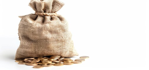 Poster - A bag of gold coins is sitting on a white background