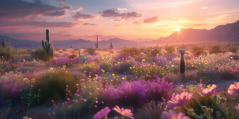 Desert landscape with cacti in the background