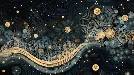 Poster - Abstract fractal ornament with floral elements and dotted texture.