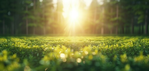 Aufkleber - A field of green grass with the sun shining through the trees