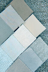 Canvas Print - close up of blue and grey color  upholstery sample set choice for interior