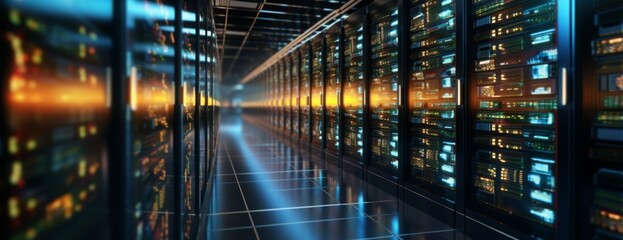 server room data center. backup, mining, hosting, mainframe, farm and computer rack with storage inf