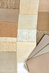 Wall Mural - close up of beige color  upholstery sample set choice for interior