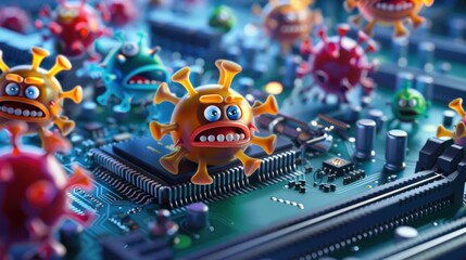 Poster - A computer chip is covered in virus