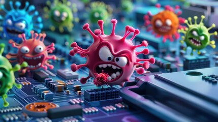 Poster - A computer chip is covered in virus