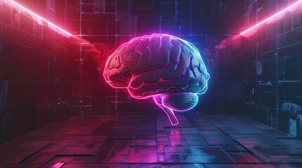 Wall Mural - A brain is shown in a colorful, swirling pattern. The brain is surrounded by a series of bright, neon colors, giving the impression of a futuristic, otherworldly environment