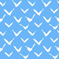 Aufkleber - Vector swoosh pattern. Seamless blue and white brush stroke background. Abstract birds print with distress texture. Painted ornament for kids. Childish design
