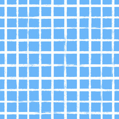 Aufkleber - Vector tartan pattern. Seamless blue and white brush stroke background. Plaid print with distress texture. Painted ornament for kids. Childish design