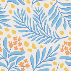 Wall Mural - cute seamless pattern with flowers and abstract botanical elements. vector hand drawn floral backgro