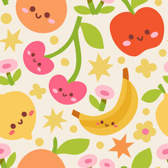 Wall Mural - seamless vector tropical fruits pattern. cute background with hand drawn lemons. modern print for fa