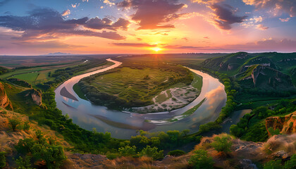 Canvas Print - sunset over the river