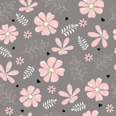 Wall Mural - Bright floral pattern. Seamless background with flowers. Bright spring flowers. Floral illustration. graphic abstract background. Pink flowers.