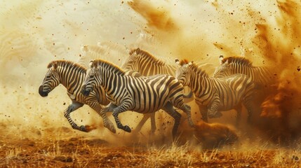 Zebras Running Through Dust Cloud