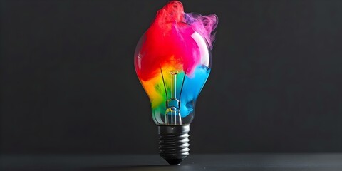 Wall Mural - a colorful light bulb bursting with creativity against a dark backdrop. concept abstract photography