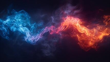 Poster - abstract blue and red smoke swirling together on black background