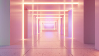 Poster - Futuristic Empty Floor And Room Sci-Fi Corridor With Light For Showcase, Room, Interior, Display Products In Modern Future Cement Floor And Wall Background Technology Interior Concept: 3d Render.