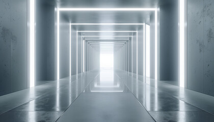 Poster - Futuristic Empty Floor And Room Sci-Fi Corridor With Light: Showcasing Modern Technology Interior Concept With 3d Render.