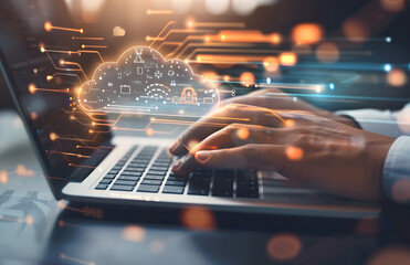 Poster - Storage network cloud service concept. Cloud Data Transfer and Online Storage for Business Networks design