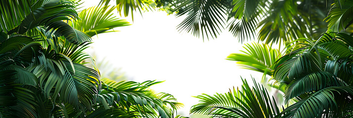 Wall Mural - overlay frame from fresh green jungle palm leaves on transparent background