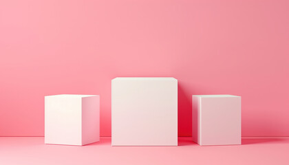 Poster - Minimal Cosmetic Square Stand On Pastel Background, 3d Rendering: An Elegant, Simple Display For Beauty Products In A Soft, Muted Color Palette.
