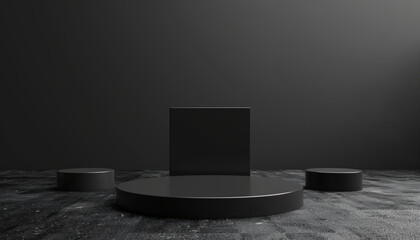 Poster - Minimal Stand Cosmetic Cylinder Podium On Black Background 3d Rendering Presentation For A Sleek And Modern Look In Design Showcase.