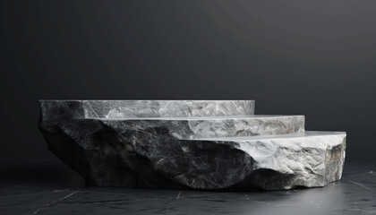 Poster - 3d Rendering Presentation Of Stone Podium Product On Black Background - Showcasing A Stunning Stone Podium In A Professional Setting