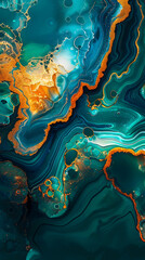 Poster - luxurious teal and orange marbled swirls with gold powder accents for elegant backgrounds and artist