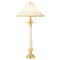 Poster - A classicalstyle lamp with a base resembling a Roman column featuring a long stem with intricate detailing and a fluted shade..